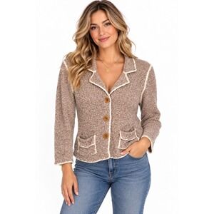 Maple Brand Cardigan Sweater Women's Sz Med Soft Stretch Knit Wood Button Preppy